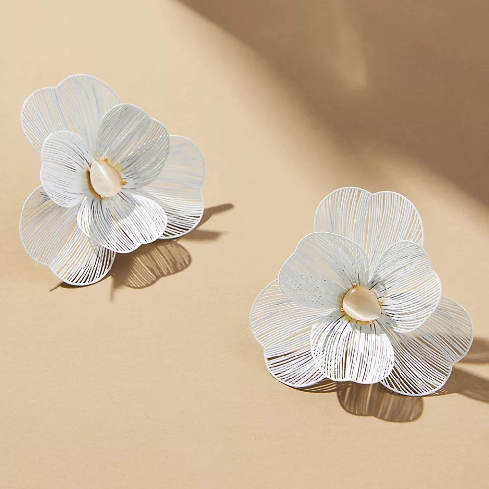 NWT Anthropologie Wire Floral Earrings in White